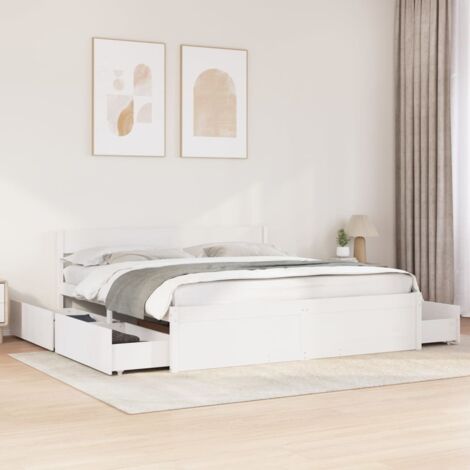 Bed Frame without Mattress White 180x200 cm Super King Solid Wood Pine vidaXL