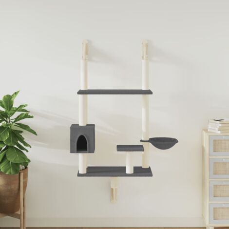 Wall-mounted Cat Tree with Scratching Post Dark Grey 153 cm vidaXL