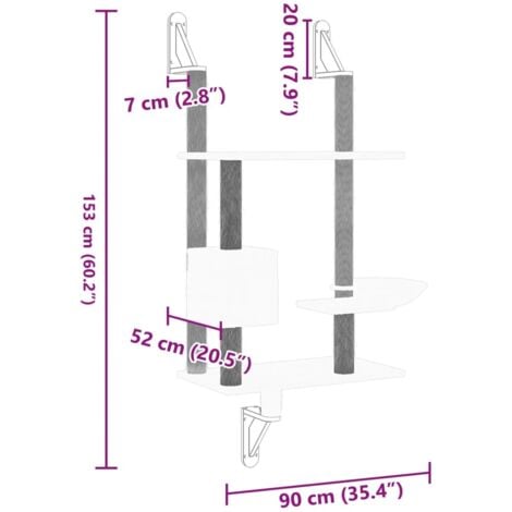 Wall-mounted Cat Tree with Scratching Post Dark Grey 153 cm vidaXL