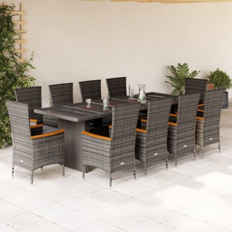11 Piece Garden Dining Set with Cushions Grey Poly Rattan vidaXL (1/5)