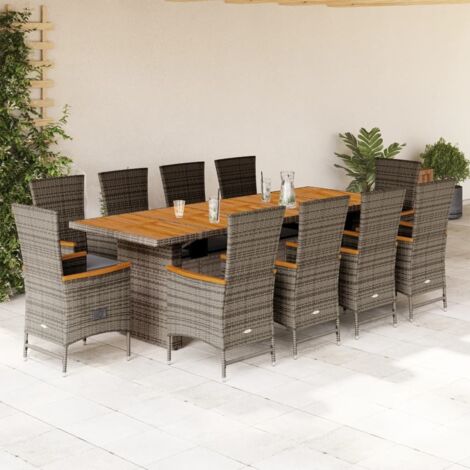 11 Piece Garden Dining Set with Cushions Grey Poly Rattan vidaXL (1/5)