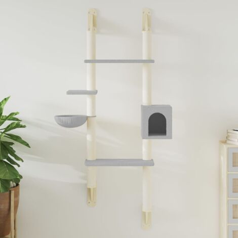 Wall-mounted Cat Tree with Scratching Post Light Grey 180 cm vidaXL