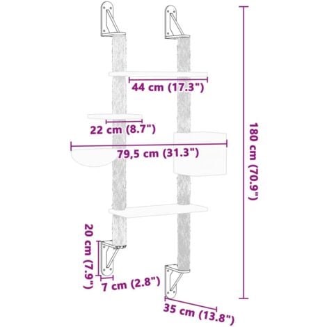 Wall-mounted Cat Tree with Scratching Post Light Grey 180 cm vidaXL