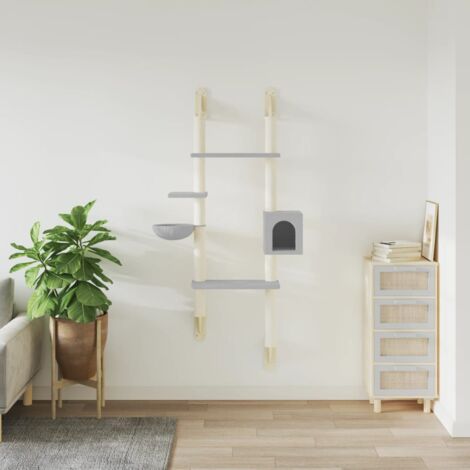 Wall-mounted Cat Tree with Scratching Post Light Grey 180 cm vidaXL