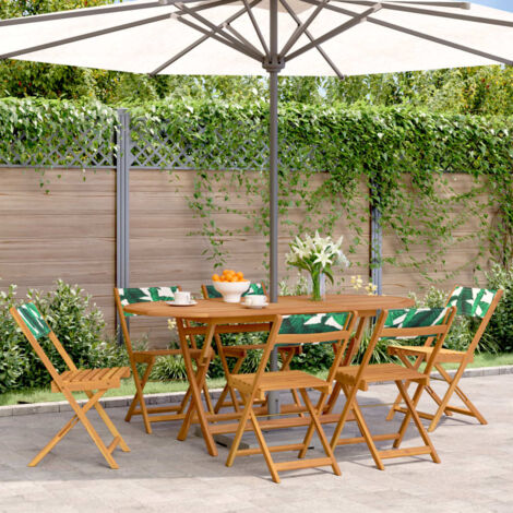Folding Garden Chairs 6 pcs Green Fabric and Solid Wood vidaXL (1/5)