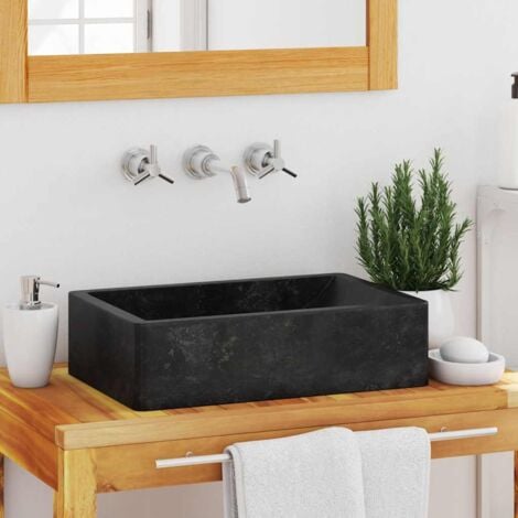 Sink 45x30x12 cm Marble High Gloss Black vidaXL