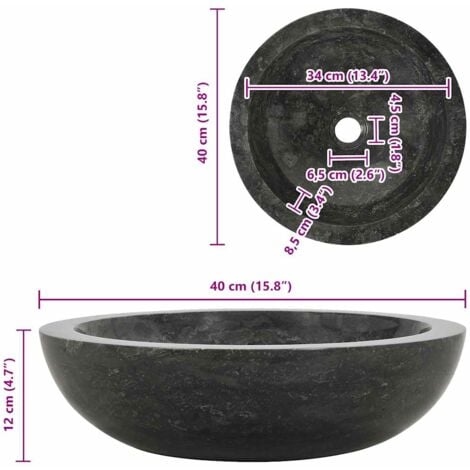 Sink 40x12 cm Marble Black vidaXL
