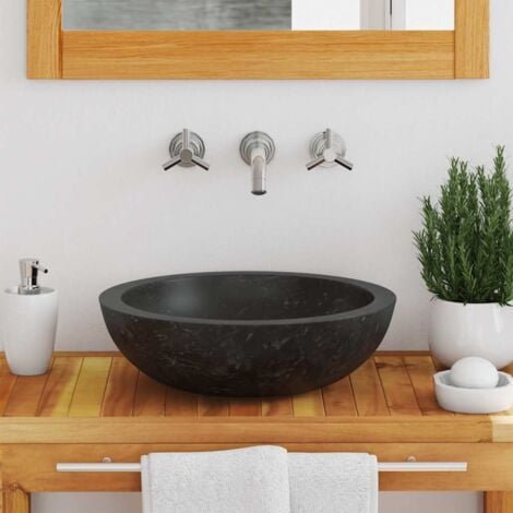 Sink 40x12 cm Marble Black vidaXL
