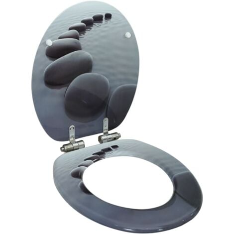 WC Toilet Seat with Soft Close Lid MDF Stones Design vidaXL
