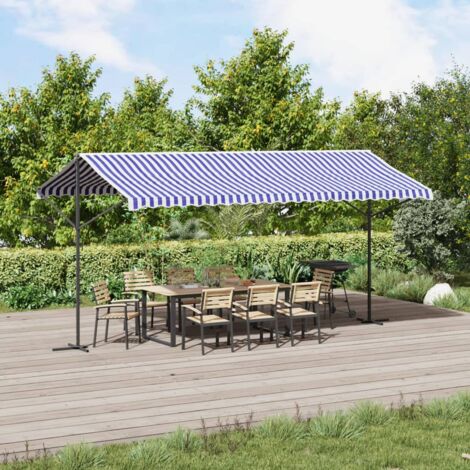 Free Standing Awning Blue and White 500x300 cm Fabric and Steel vidaXL