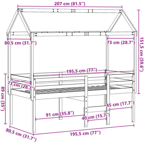 High Sleeper Bed without Mattress 75x190 cm Small Single Solid Wood Pine vidaXL