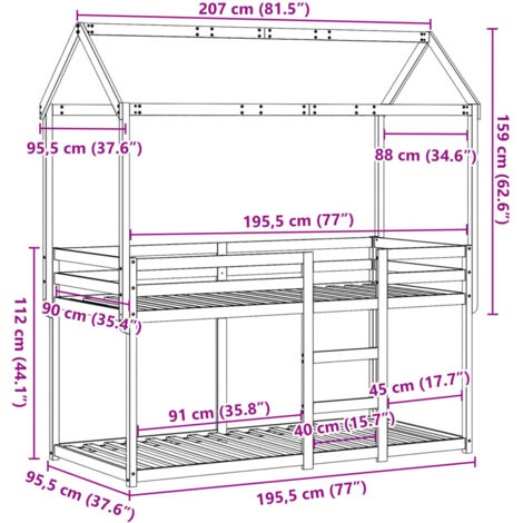 Bunk Bed without Mattress 90x190 cm Single Solid Wood Pine vidaXL