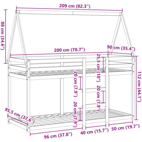 Bunk Bed without Mattress 80x200 cm Solid Wood Pine vidaXL