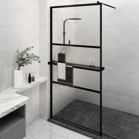 vidaXL Walk-in Shower Wall with Shelf Black 115x195 cm ESG Glass&Aluminium (1/5)