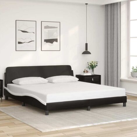 Bed Frame "Dover" Black and White 180x200 cm Super King Faux Leather vidaXL (1/5)
