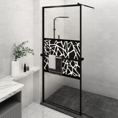 Walk-in Shower Wall with Shelf Black 90x195 cm ESG Glass&Aluminium vidaXL (1/5)