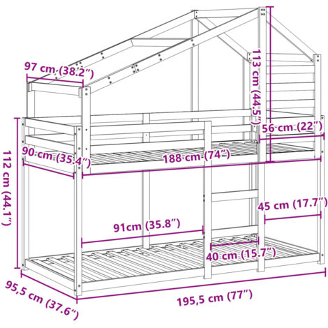 Bunk Bed without Mattress Wax Brown 90x190 cm Single Solid Wood Pine vidaXL