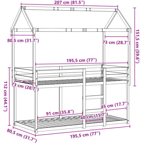 Bunk Bed without Mattress Wax Brown 75x190 cm Small Single Solid Wood Pine vidaXL