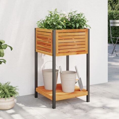 Garden Planter with Shelf 45x45x80 cm Solid Wood Acacia and Steel vidaXL (1/5)