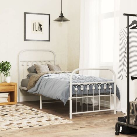 Metal Bed Frame without Mattress with Footboard White 75x190cm vidaXL (1/5)