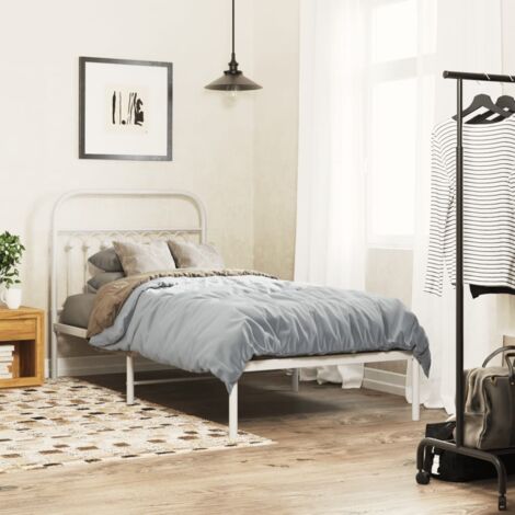 Metal Bed Frame without Mattress with Headboard White 90x190cm vidaXL (1/5)