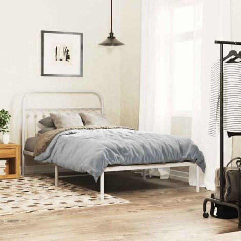 Metal Bed Frame without Mattress with Headboard White 107x203cm vidaXL (1/5)