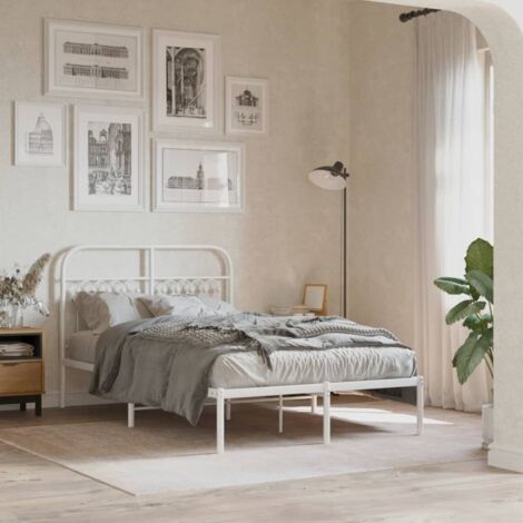Metal Bed Frame without Mattress with Headboard White 120x200cm vidaXL (1/5)