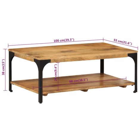 2-Layer Coffee Table 100x55x38 cm Solid Wood Mango and Steel vidaXL