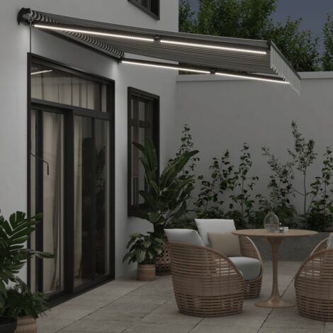 Manual Retractable Awning with LED Anthracite&White 350x250 cm vidaXL