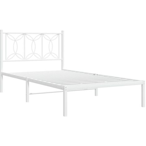 Metal Bed Frame without Mattress with Headboard White 107x203cm vidaXL