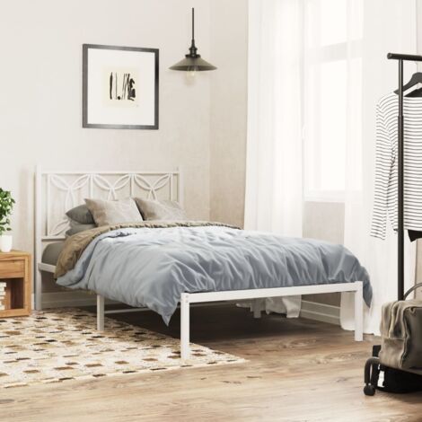 Metal Bed Frame without Mattress with Headboard White 107x203cm vidaXL