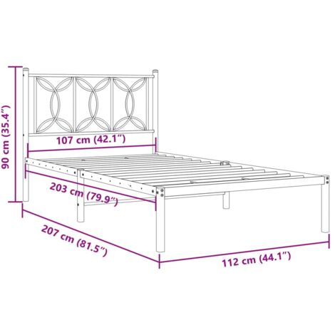 Metal Bed Frame without Mattress with Headboard White 107x203cm vidaXL