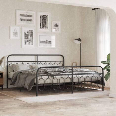 Metal Bed Frame without Mattress with Footboard Black 200x200cm vidaXL (1/5)