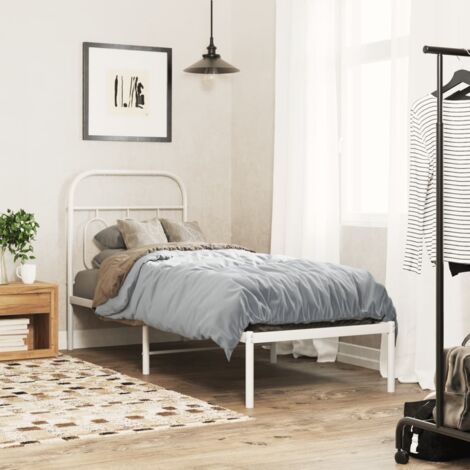 Metal Bed Frame without Mattress with Headboard White 75x190cm vidaXL (1/5)