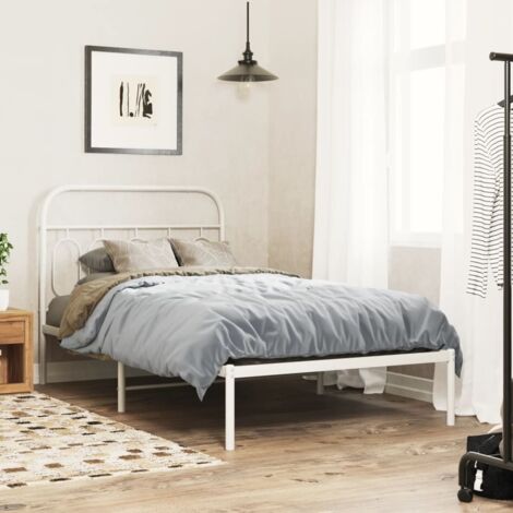 Metal Bed Frame without Mattress with Headboard White 107x203cm vidaXL (1/5)