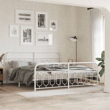 Metal Bed Frame without Mattress with Footboard White 200x200cm vidaXL (1/5)