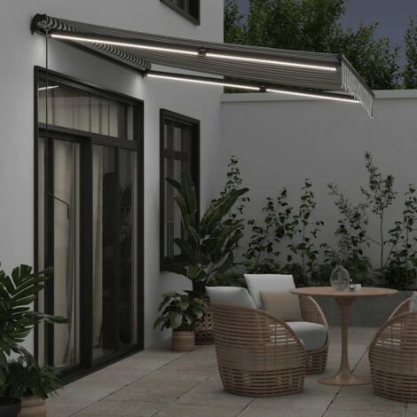 Manual Retractable Awning with LED Anthracite&White 300x250 cm vidaXL