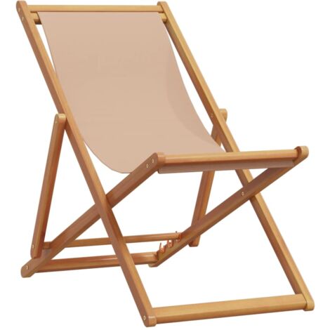 Folding Beach Chair Taupe Solid Wood Eucalyptus and Fabric vidaXL