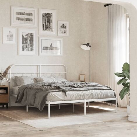 Metal Bed Frame without Mattress with Headboard White 150x200cm vidaXL (1/5)