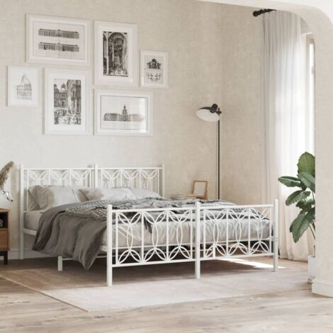 Metal Bed Frame without Mattress with Footboard White 150x200cm vidaXL (1/5)