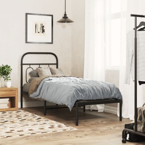 Metal Bed Frame without Mattress with Headboard Black 75x190cm vidaXL (1/5)