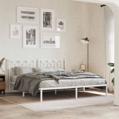 Metal Bed Frame without Mattress with Headboard White 183x213cm vidaXL (1/5)