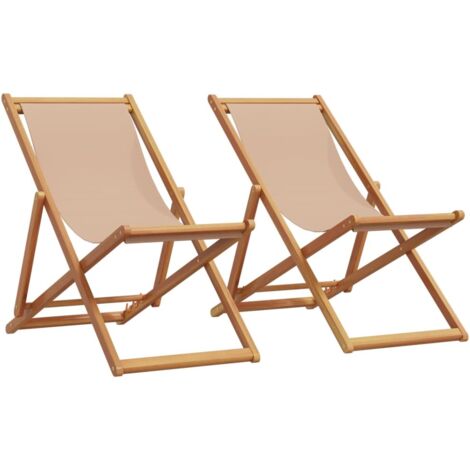 Folding Beach Chairs 2 pcs Taupe Fabric and Solid Wood vidaXL