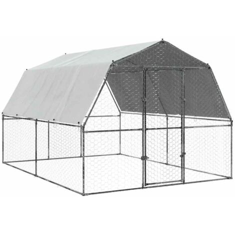 Chicken Cage with Roof and Door Silver Galvanised Steel vidaXL