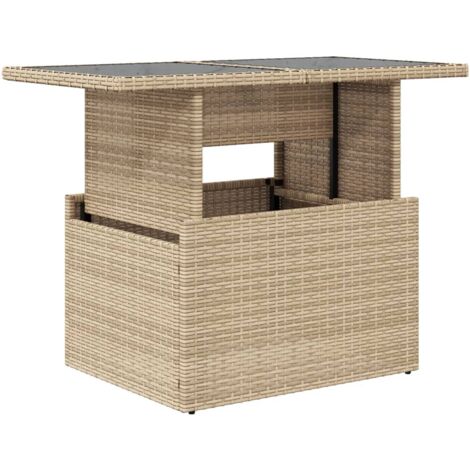 Garden Table with Glass Top Beige 100x55x73 cm Poly Rattan vidaXL