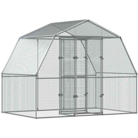 Bird Cage with Door Silver Galvanised Steel vidaXL