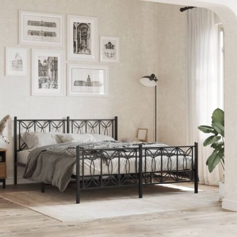 Metal Bed Frame without Mattress with Footboard Black 150x200cm vidaXL (1/5)