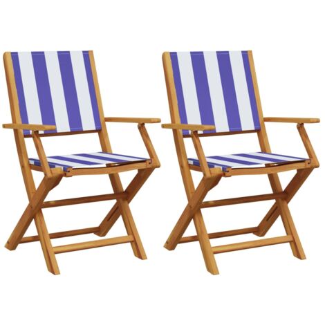 Garden Chairs 2 pcs Blue and White Solid Wood Acacia and Fabric vidaXL