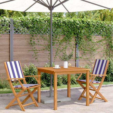 Garden Chairs 2 pcs Blue and White Solid Wood Acacia and Fabric vidaXL