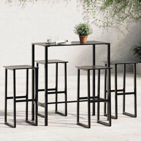 5 Piece Garden Bar Set Black Powder-coated Steel vidaXL